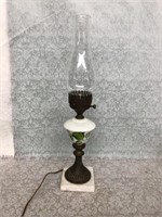 Vintage lantern style electric lamp with chimney