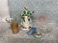 Lenox lady figure and other glass lot