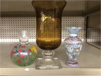 Vintage art glass and hand painted glass vase lot