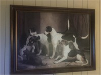 Vintage painting Dogs looking in corner 43 x 33