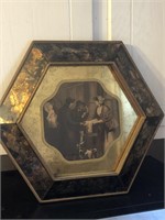 Antique hexagon framed gold mirrored litho