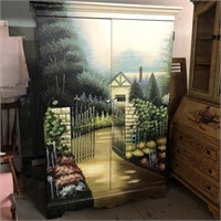 Beautiful Armoire cottage scene decorated cabinet