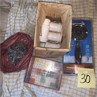 new shower head, game, curtain hooks lot