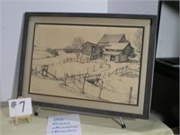 Country Barn Scene by Raymond E. Halacy Art