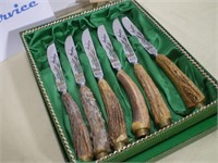 Stag Handle with Etched Blades Steak Cutlery