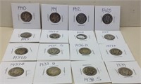 Of) 16 different Mercury dimes
