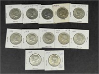 Lot of (12) assorted 40% silver  Kennedy half doll