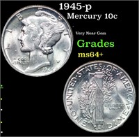 1945-p Mercury Dime 10c Grades Choice+ Unc