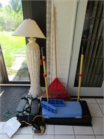 exercise items,rake & floor lamp