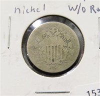 1867 SHIELD NICKEL - WITHOUT RAYS
