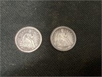 1853 and 1857 Seated Silver Dimes,FINE
