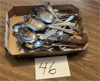 Box assorted kitchen utensils silverware