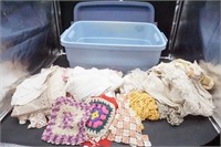 Tote of Fabric & Doilies