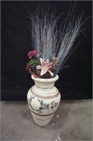Large Pottery Vase & Faux Flowers
