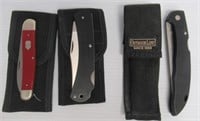 (3) Folding knives with sheaths. Brands include