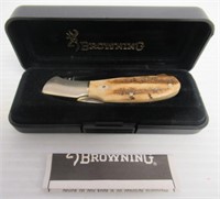 Browning Folding Pocket Knife with Faux Stag Horn