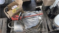 wire welder, roll of new wire, hand tools