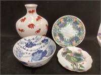 Asian Bowl,Vase and 2 Plates