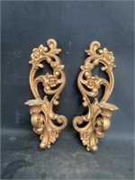2 Homco Hanging Gold Colored Wall  Candle Holders