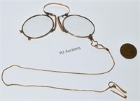 Antique 14K Pince Nez Glasses With Original Chain