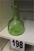 Green Glass Jar/Vase with Etching (Basement)