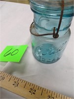 Vintage Blue Ball Jar w/ Glass Lid