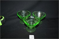 Uranium Glass Pudding Cups (3)-No Chips/cracks