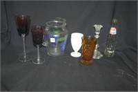 Clear Glass Pitcher w/Painted Grapes; Pepsi Bottle