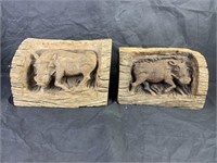 Hand Carved Live Edge Wood Warthog Bookends