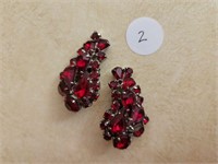 Vintage 50's Red Rhinestone Clip Earrings
