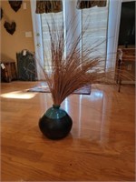 Blue & Gray Vase with Decorative Grass
