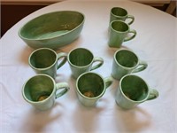 Green mugs and oval serving bowl pottery barn