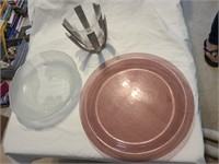 2 glass round centerpiece trays