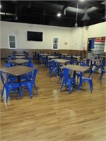 15 SQUARE TOP (36" X 36") TABLES & BLUE CHAIRS