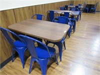 12 RECTANGLE TOP TABLES & BLUE CHAIRS