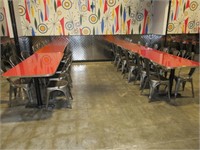 4 RED 6-TOP RETRO TABLES & APPROX. 24 METAL CHAIRS