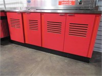 STAINLESS STEEL TOP W/ RED BASE STORAGE COUNTER, A