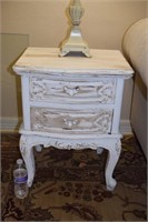 wood white distressed 2 draw side table