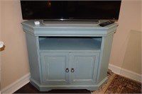 wood painted blue corner tv stand cabinet