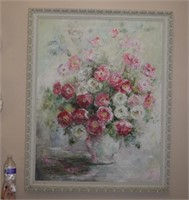 39 1/2" x 31 1/2" pink floral oil painting