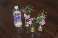 (3) Small Glass Vases with Purple Flowers