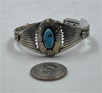 Sterling silver and turquoise pawn youth cuff brac