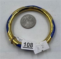 Hinged brass bangle bracelet with beautiful lapis