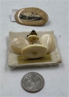 Scrimshawed fossilized walrus ivory platchet made