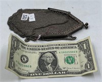 Antique chain mail ladies coin purse with chain, 6