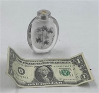 Glass reverse painted snuff bottle, cork missing,
