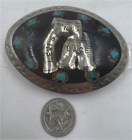 Lot of 2 belt buckles: 1987 Pewter Iditarod, and a