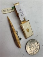Lot of 2 tie clips: 1 with mammoth ivory and gold