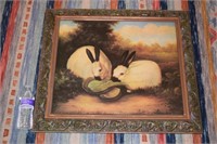 Wood Carved Frame With Rabbits