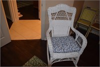 White Wicker, wood rocker with cushion